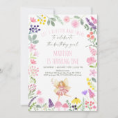 フェアリーガーデンワイルドフラワー誕生日招待状 招待状 (正面)