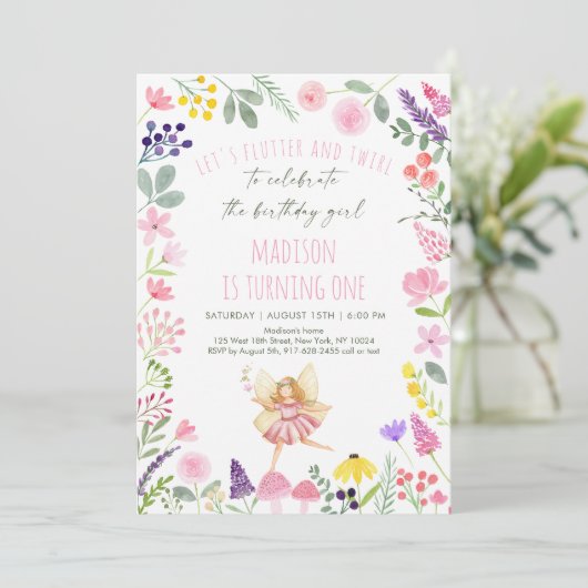 フェアリーガーデンワイルドフラワー誕生日招待状 招待状 (スタンド正面)