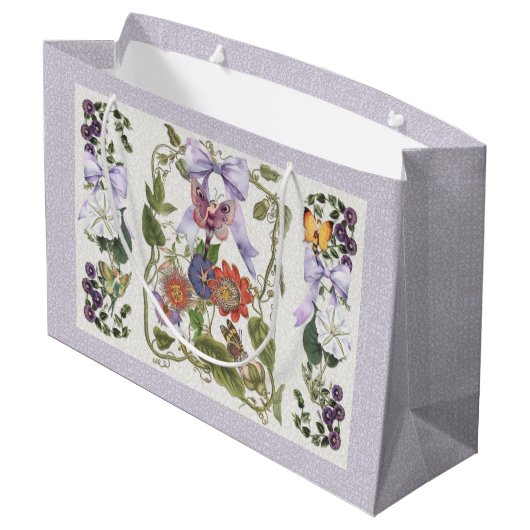 フェアリーガーデンヴィンテージ弓n紫の情熱の花 ラージペーパーバッグ (裏面アングル)