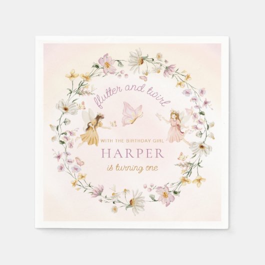 フェアリーガーデン誕生日 スタンダードカクテルナプキン (正面)