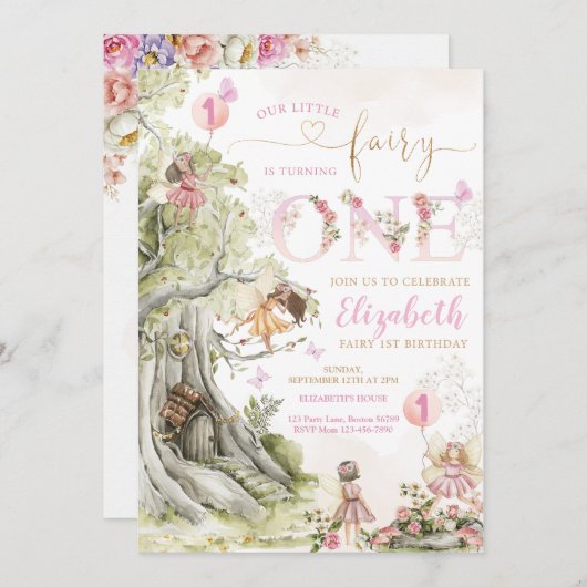 フェアリーガーデン誕生日 招待状 (正面/裏面)