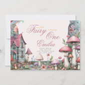 フェアリーガーデン1st誕生日または編集年齢ティール(緑がかった色)金ゴールド 招待状 (正面)