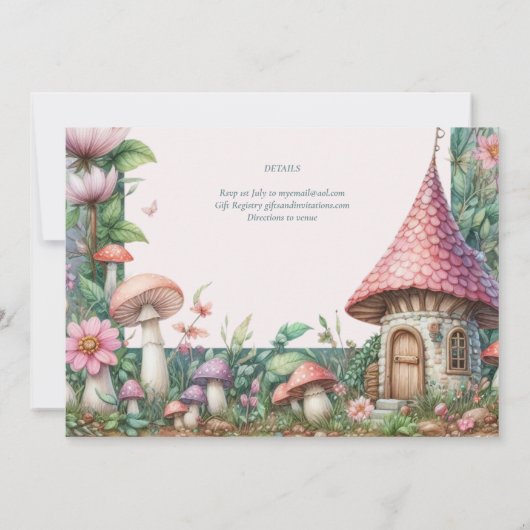 フェアリーガーデン1st誕生日または編集年齢ティール(緑がかった色)金ゴールド 招待状 (裏面)