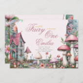 フェアリーガーデン1st誕生日または編集年齢ティール(緑がかった色)金ゴールド 招待状 (正面/裏面)