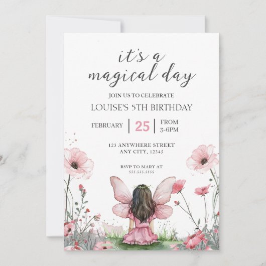 フェアリーガールガーデンピンク誕生日 招待状 (正面)