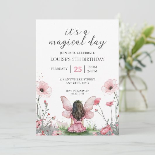 フェアリーガールガーデンピンク誕生日 招待状 (スタンド正面)