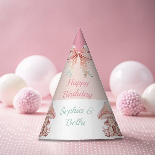 フェアリーガールズマッシュルームハウスリボンツインズ誕生日 パーティーハット