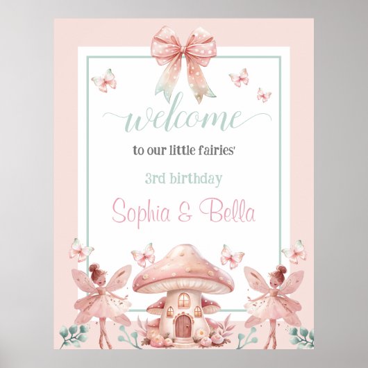 フェアリーガールズマッシュルームハウスリボンツインズ誕生日 ポスター (正面)