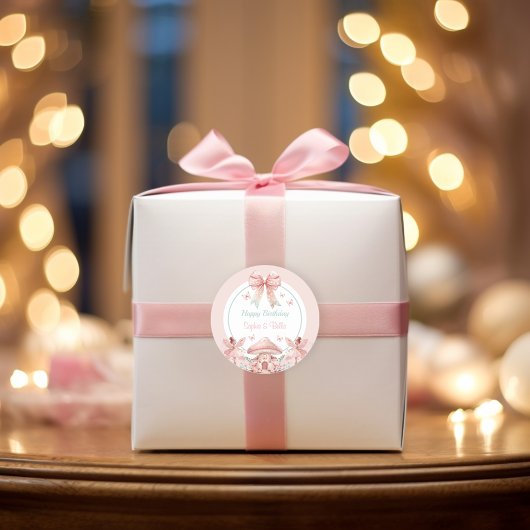 フェアリーガールズマッシュルームハウスリボンツインズ誕生日 ラウンドシール