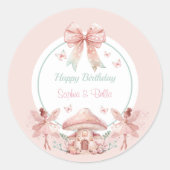 フェアリーガールズマッシュルームハウスリボンツインズ誕生日 ラウンドシール (正面)