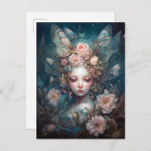 フェアリーガールピンクブルーファンタジーアート ポストカード (正面/裏面)