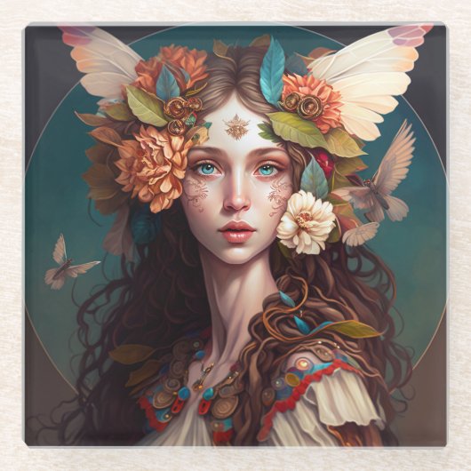 フェアリーガールファンタジーアートガラスコースター ガラスコースター (正面)