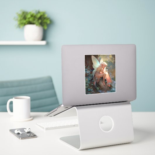 フェアリーガールファンタジーアート シール (デスク上のノートパソコン)