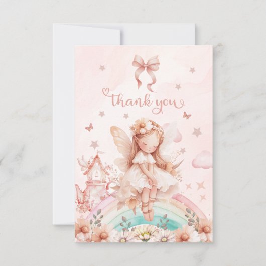 フェアリーガールマジカルティーポットレインボーフォト誕生日 サンキューカード (正面)