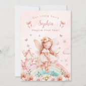 フェアリーガールマジカルティーポットレインボーフォト誕生日 招待状 (正面)