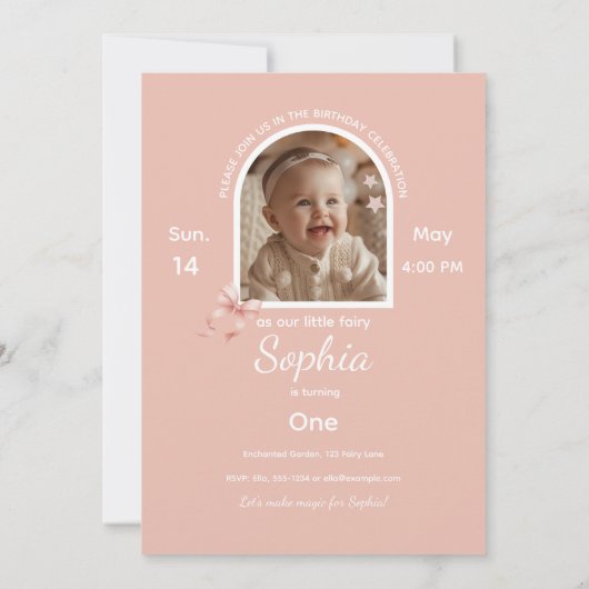 フェアリーガールマジカルティーポットレインボーフォト誕生日 招待状 (裏面)