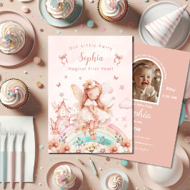 フェアリーガールマジカルティーポットレインボーフォト誕生日 招待状