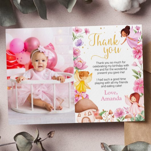 フェアリーガール誕生日写真サンキューカード サンキューカード