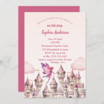 フェアリーキャッスルガールベビーシャワー招待状カード