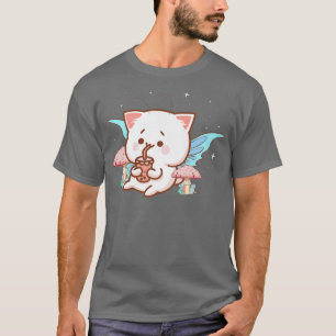 フェアリーコアエステティックフェアリーかわいいキャットドリンクバブ Tシャツ