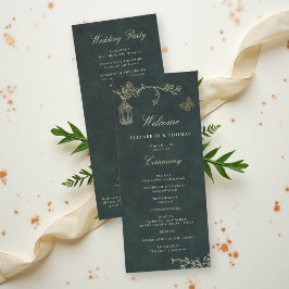 フェアリーコア・ウッドランドのエメラルドグリーンの結婚式プログラム