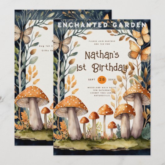 フェアリーコア ネイチャー ベイビーシャワー 1歳誕生日 どんなイベントにも 招待状 (正面/裏面)