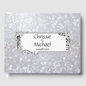 フェアリーシルバー結婚グリッター ゲストブック (正面)