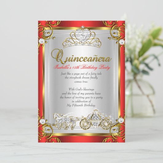 フェアリータキンセアニェラ15th誕生日レッド金ゴールド 招待状 (スタンド正面)