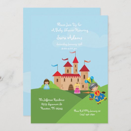 フェアリータールキャッスルナイト5x7ベビーシャワー招待状 招待状 (正面/裏面)
