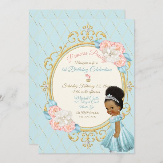 フェアリーター王室のルプリンセスピンクアクアガールエスニック 招待状 (正面/裏面)