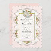 フェアリーティーパーティーティーポットnカップブライダルシャワー 招待状 (正面/裏面)