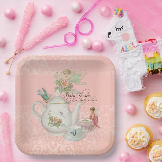 フェアリーティーパーティーベビーシャワーデコパーソナライズされたア ペーパープレート (パーティー)