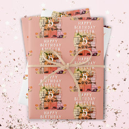 フェアリーテリードアフラワースケッチガールハッピーバースデー ラッピングペーパーシート