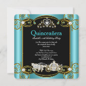 フェアリーテレキンセアニェラ15th誕生日ティール（緑がかった色）ブルー 招待状 (正面)