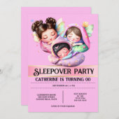 フェアリーテーマの眠りパーティー女の子ピンク 招待状 (正面/裏面)