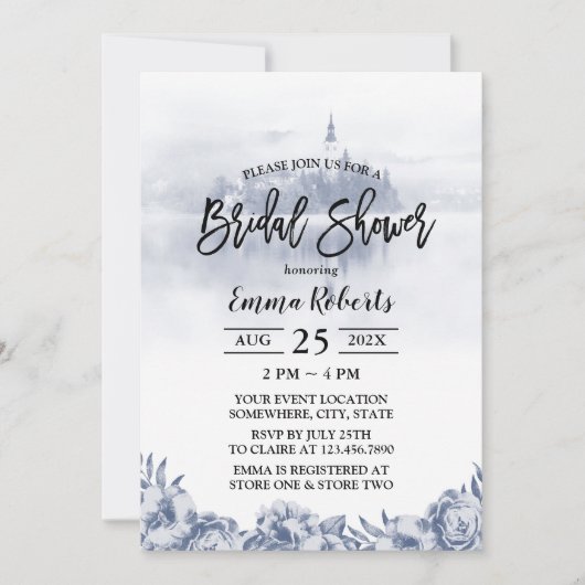 フェアリーテールミスティレイクヴィンテージフローラブライダルシャワー 招待状 (正面)