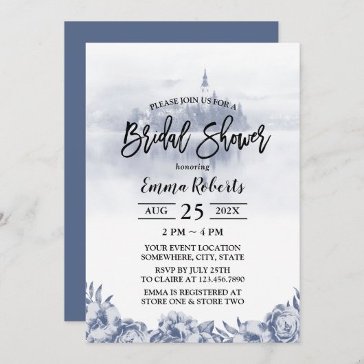 フェアリーテールミスティレイクヴィンテージフローラブライダルシャワー 招待状 (正面/裏面)