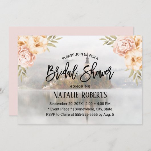 フェアリーテールミスティレイクヴィンテージフローラブライダルシャワー 招待状 (正面/裏面)