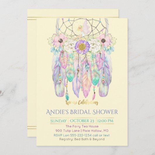 フェアリードリームキャッチャーボホアニーカラー紙 招待状 (正面/裏面)