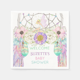 フェアリードリームキャッチャー羽毛ラベンダーピンクミント スタンダードカクテルナプキン