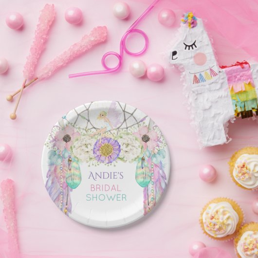 フェアリードリームキャッチャーBoho羽の結晶 ペーパープレート (パーティー)