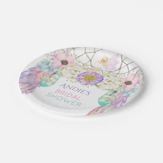 フェアリードリームキャッチャーBoho羽の結晶 ペーパープレート (アングル)