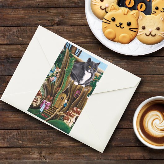 フェアリーハウスガーデンキャット 長方形シール