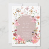 フェアリーハウス – 赤面ボホワイルドフラワーベビーシャワー 招待状 (正面)