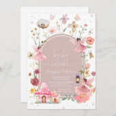 フェアリーハウス – 赤面ボホワイルドフラワーベビーシャワー 招待状 (正面/裏面)