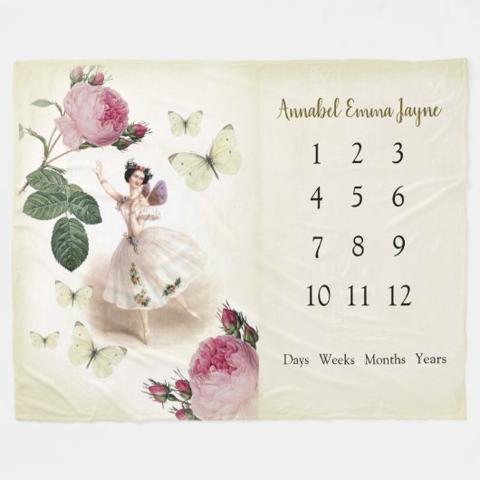 フェアリーバレリーナベビー1年目のマイルストーンブランケット  フリースブランケット (正面(横))