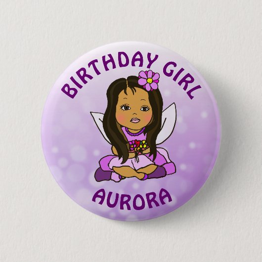 フェアリーパーソナライズされたかわいらし誕生日ガール 缶バッジ (正面)
