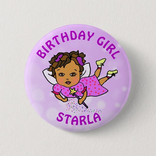 フェアリーパーソナライズされたかわいらし誕生日ガール 缶バッジ (正面)