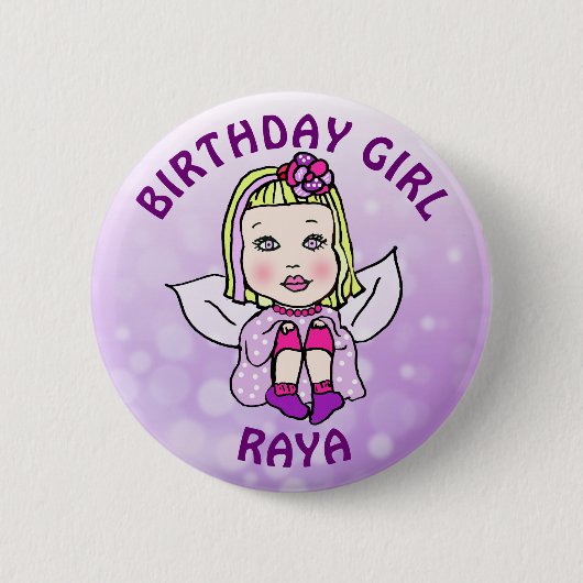 フェアリーパーソナライズされたかわいらし誕生日ガール 缶バッジ (正面)