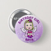 フェアリーパーソナライズされたかわいらし誕生日ガール 缶バッジ (正面&裏面)